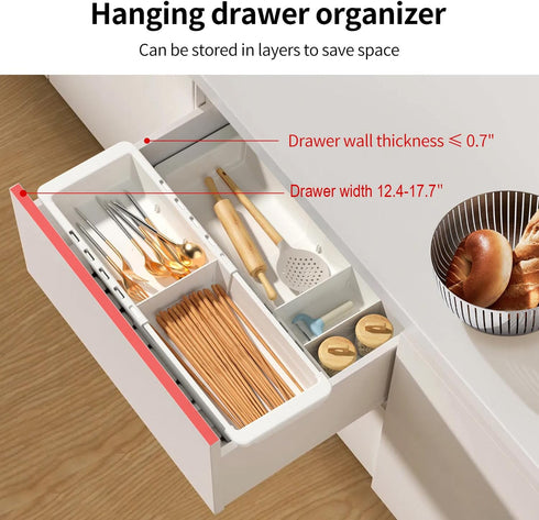 Plastic Drawers Organizer for Office Bathroom Bedroom Kitchen Desk - 1 Layers More White Storage Tray - Expandable 11.4-18.1 Inches...