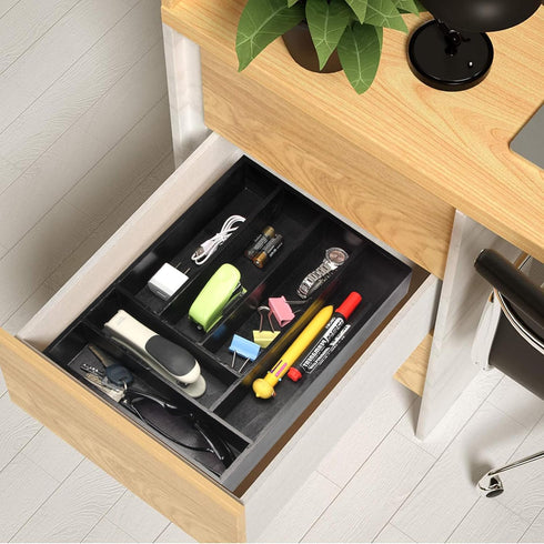 Ayiaren Kitchen Wood Utensil Tray Drawer Organizer, Wooden Cutlery Tray Silverware Drawer Divider 14.6"x9.5" Flatware Organizer Black Bamboo Silve...