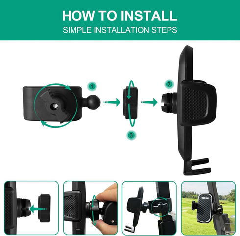 Golf Cart Phone Holder for EZGO/Club Car/Yamaha, Phone Mount for iPhone,Google Pixel, Galaxy,Universal Phone Holder with 360° Rotatable Adjustable...