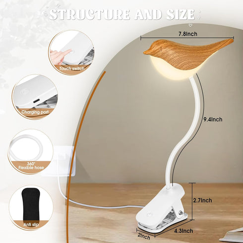 Small Bird Touch Lamp, Dimmable and Cordless Bird Night Light, USB Rechargeable Touch Sensor Control Table and Desk Lamp for Bedroom...