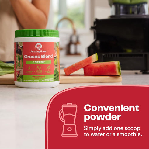 Amazing Grass Greens Blend Energy: Smoothie Mix, Super Greens Powder & Plant Based Caffeine with Matcha Green Tea & Beet Root Powder, Watermelon, ...
