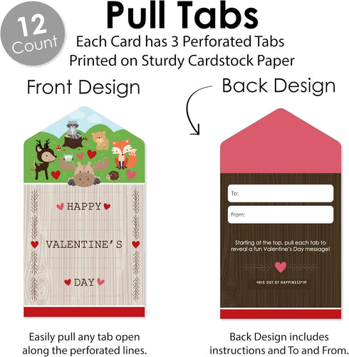 Big Dot of Happiness Woodland Creatures - Forest Cards for Kids - Happy Valentine’s Day Pull Tabs - Set of 12...