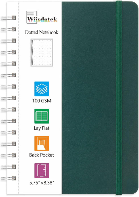Spiral Dot Grid Notebook, Bullet Dotted Journal Notebook with 100gsm Thick Dotted Paper, Medium 5.75'' × 8.38'', Double-Wire, Hardcover, Inner Poc...