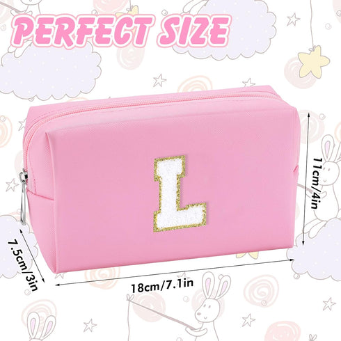 Initial Makeup Bag for Women Travel Small PU Leather Cosmetic Bag Cute Pink Personalized Preppy Chenille Letter Makeup Pouch for Purse Zippered To...