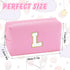Initial Makeup Bag for Women Travel Small PU Leather Cosmetic Bag Cute Pink Personalized Preppy Chenille Letter Makeup Pouch for Purse Zippered To...