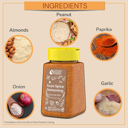 USimplySeason Suya Spice (4.8 oz) - African-Inspired Seasoning Blend - Vegan, Non-GMO, All-Natural - Ideal for Grilling, BBQ, Soups, Stews, Made i...