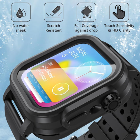 Hensinple IP68 Waterproof Case and Band for Apple Watch Series 9 8 7 41mm with Screen Protector, 360 Protective Hard PC Shockproof Bumper Heavy Du...