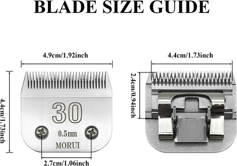 morui Detachable Pet Dog Clipper Blades Carbon-Infused Steel Blade and Stainless Steel UltraEdge Series Blade 30 Cut Length 1/50"(0.5mm) Compatibl...