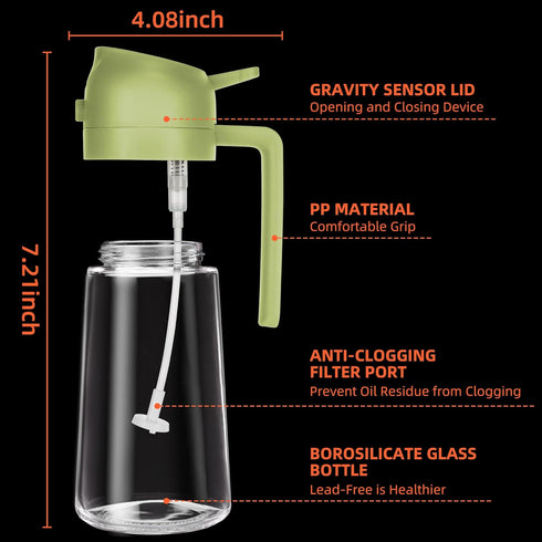 16oz Oil Dispenser Bottle for Kitchen - 2 in 1 Olive Oil Dispenser and Oil Sprayer - 470ml Olive Oil Bottle - Oil Sprayer for Cooking, Kitchen, Sa...