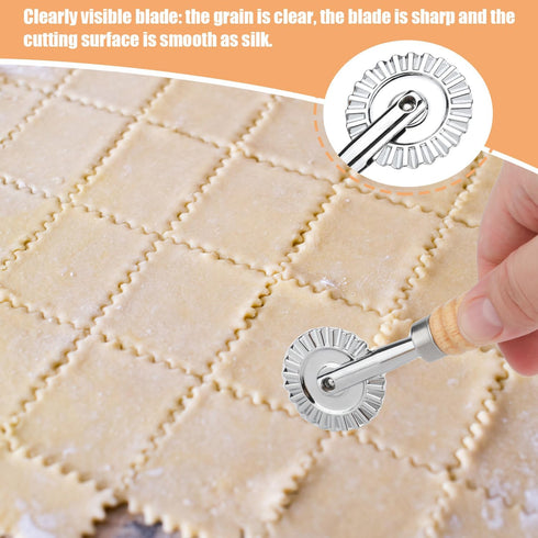 Pastry Cutter Wheel, Pasta Cutter Wheel with Wooden Handle and Fluted Ravioli Crimper Cutter Pizza Dumpling Lace Making Noodle Dough Cutter Roller...