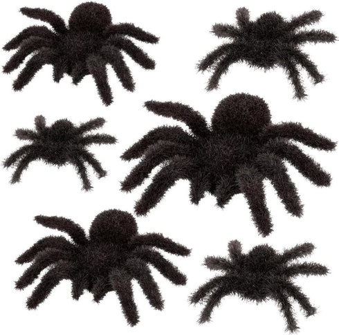 Plastic Fuzzy Spider Multi-Pack - 6 Count - Realistic, Flexible, and Scary Fun for Halloween Decoration and Pranks...