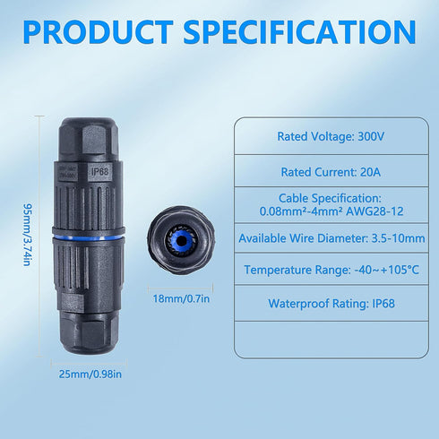 5PCS IP68 Waterproof Junction Box, Outdoor 2 Way Electrical Cable Connector, Replaceable Lever Wire Connectors for AWG 28-12, Quick Screwless Inst...