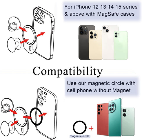 Magnetic Base Compatible with PopSocket Phone Grips Holder for iPhone MagSafe Cases Base Plate, Socket Grip Base for Pop Socket, Easy Removable fo...