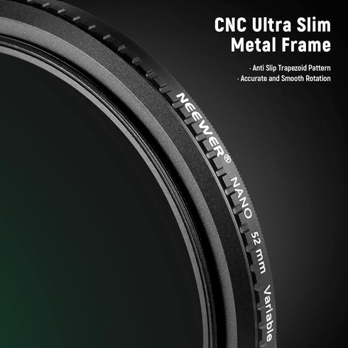 NEEWER 52mm Variable ND Filter ND8-ND128 Camera Lens Filter (3-7 Stop) No X Cross Neutral Density Ultra-Slim HD Filter with 30 Multi-Layer Nano Co...