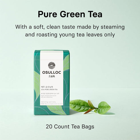 OSULLOC Pure Green Tea (Mild, Clean tasting Aroma), USDA Organic, Premium Blended Tea from Jeju, Tea Bag Series 20 count...