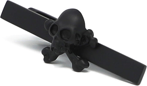 Novelty Matte Black Skull Tie Clip Cross Bones Tie Bar With Box...