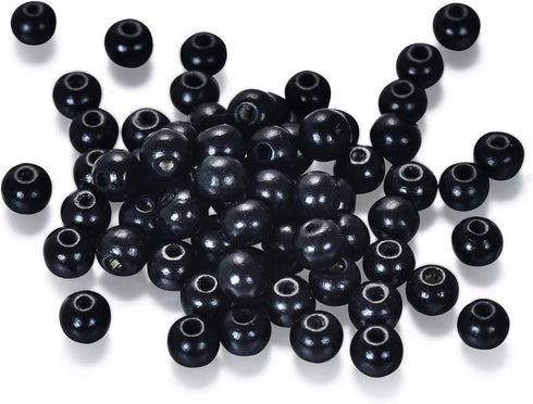 450pcs 8mm Black Wood Beads Round Ball Wooden Spacer Beads for Bead Crafts Making (2mm Hole)...