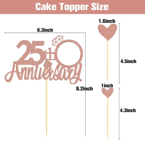 Sumerk 25th Anniversary Cake Topper,13PCS Rose Gold Glitter Cake Toppers Cake Decorations Set for 25th Wedding Anniversary Celebration Party...