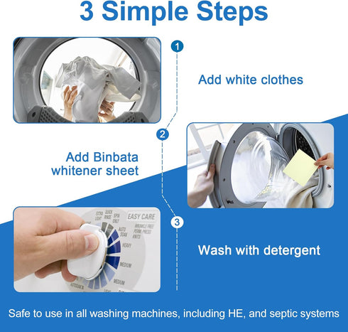 Eco Laundry Whitener Sheets 78 Count – Binbata Unscented High Concentrated Laundry Bleach, Effectively Remove Yellowing & Greying, Safe for Sensit...