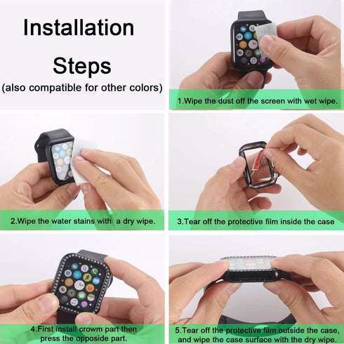 Compatible for Apple Watch 44mm Series 4/5/6/SE Cover Built-in Tempered Glass Screen Protector,Bling Crystal Diamond Rhinestone Hard PC Protective...