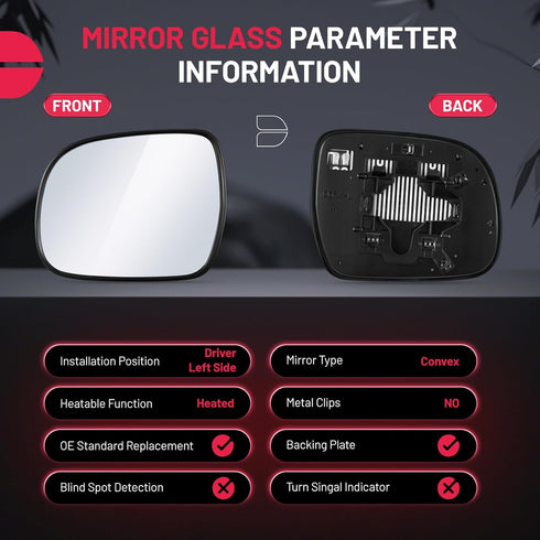 BDFHYK Driver Left Side Heated Mirror Glass Compatible with Lexus 2004-2006 RX330, 2007-2009 RX350, 2006-2009 RX400h Side View Exterior Mirror wit...