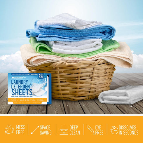 Free and Clear Laundry Detergent Sheets - 120 Loads Unscents Fragrance-Free, Paraben-Free, Plastic-Free, Compact, Liquidless for all Washing Machi...