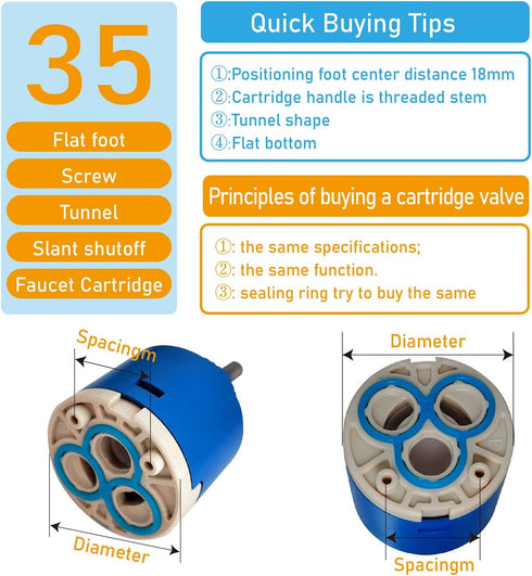 35mm Faucet Cartridge, Faucet Cartridge Replacement for DIY Repair and Home Improvement, Shower Valve Cartridge for Shower...