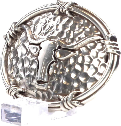 ARIAT Men's Western Buckle, Antique Silver with Steer Head Motif and Barbwire Edging-A37050...