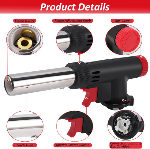 CORKAS Butane Torch Head, Professional Kitchen Cooking Torch with Adjustable Flame, Culinary & Grilling Blow Torch Lighter for Desserts, Creme Bru...