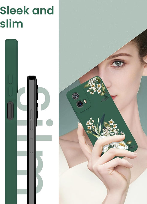 for Motorola Moto G 5G 2024 Case, Girls Women Florals Liquid Silicone Phone Case, Shockproof Anti-Scratch Soft Protection Case with 2X Screen Prot...