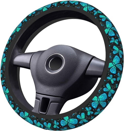 Butterfly Turquoise Green Steering Wheel Cover for Women Men Girls Car Accessories Decor Anti-Slip Neoprene Auto Steering Wheel Covers Protector U...
