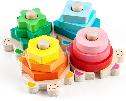 WOOD CITY Stacking Toys for Toddlers 1-3, Montessori Shape Sorter Baby Toys 12-18 Months, Wooden Block Educational Puzzle Toys for Boys Girls 1 2 ...