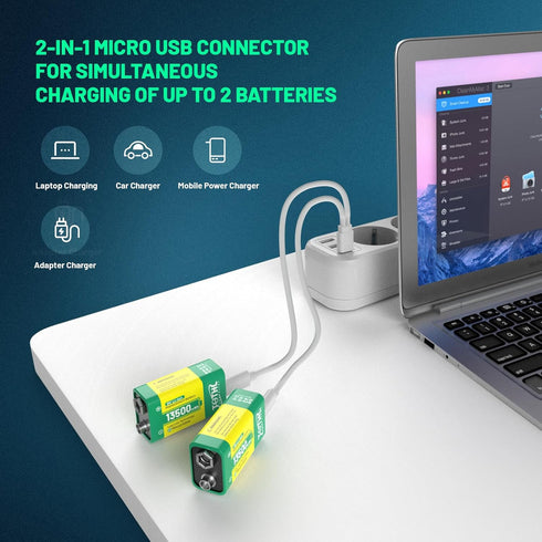 Rechargeable 9V Lithium Batteries - 13500mWh Long Lasting LI-ion Batteries with Micro Charging Cable - Quick Charge in 1.5 Hours, 9 Volt Battery f...
