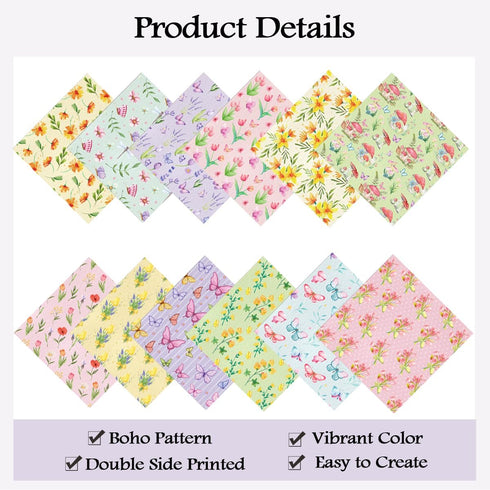 Scrapbook Paper 11.8x11.8 Inch Spring Flowers Pattern Paper Double-Sided Craft Paper Decorative Paper Folded Flat for Art Craft DIY Card Making, S...