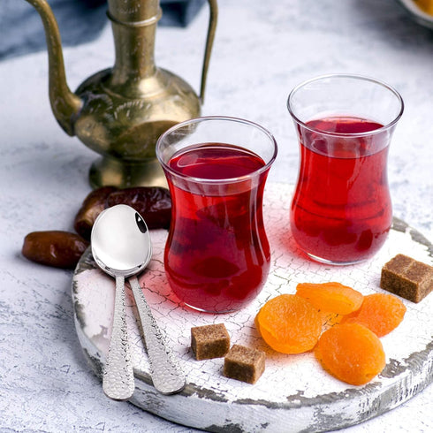 Hammered Teaspoons Set of 6, E-far Stainless Steel Modern Silverware Flatware Dessert Spoons for Home, Kitchen, Restaurant, Round Edge & Mirror Po...