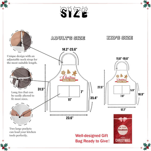 2 Pack Christmas Matching Aprons for Kids and Adults - Christmas Baking Crew - White Kitchen Aprons with 2 Pockets for Cooking Baking, Cute Custom...