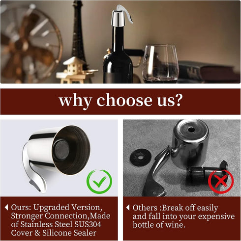 2 PACK Wine Bottle Stoppers,Reusable Wine Stoppers for Wine Bottles,Stainless Steel Wine Bottle Stopper with Silicone,Wine Corks Keep Fresh,Best G...