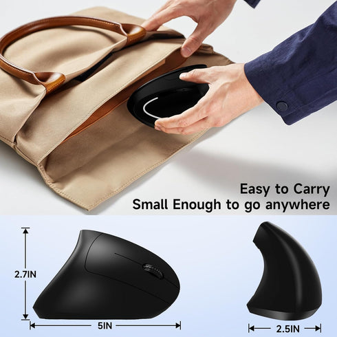 Ergonomic Optical Wireless Mouse Stylish Rechargeable 2.4G Optical Vertical Mice Cordless Mouse with USB Receiver, 800/1200 /1600 DPI, 5 Buttons f...