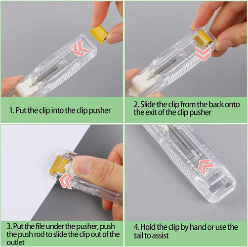 2Pcs Paper Clip Dispenser, Handheld Paper Clam Clip Dispenser with 100 Pcs Paper Clam Clip, 2Pcs Clam Clip Dispenser, Mini Push Stapler, Clam Clip...