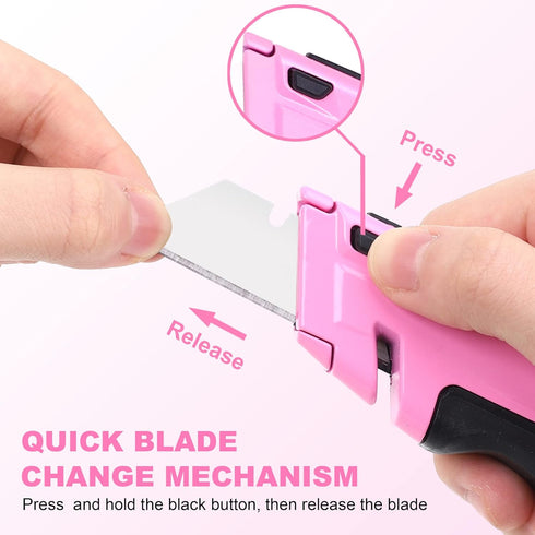 TOPLINE Retractable Pink Utility Knife, Retractable Pink Box Cutter, Blade Storage Design, 18-Piece SK5 Blades and a Dispenser Included (1 PACK(PI...