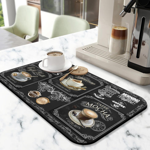 Fun Coffee Mat 19inx12in,Coffee Bar Mat for Countertops,Absorbent Hide Stain Anti-Slip Coffee Bar Accessories Fit Under Coffee Machine Mat,dish Dr...