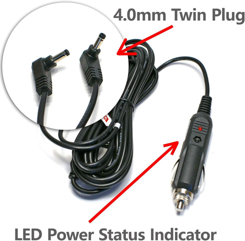 EDO Tech 11' Long Dc Vehicle Adapter Car Charger Power Cord for All Sylvania Insignia 7" 9" 11" Dual Screen Portable DVD Player...