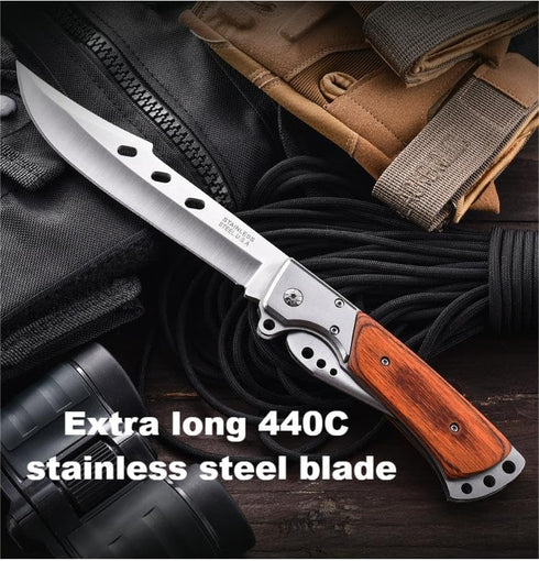 DOOM BLADE Long Blade Pocket Folding Knife - Sharp Survival Work Knives-Foldable Large Knife with Rosewood Handle,Gift for Dad Husband,for Hunting...