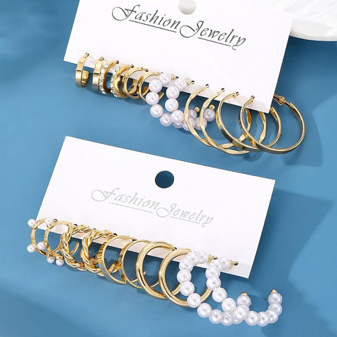 10 Pairs Gold Hoop Earrings Set For Women, Chunky Earring Multipack Hypoallergenic Trendy Big Samll Stud Earring Lightweight Twisted Pearl Ear Pac...