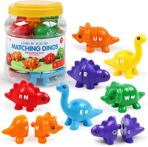 Matching Letters Counting Dinosaur Toys with Double-Sided ABC Alphabet Preschool Learning Uppercase Lowercase Sensory Sorting Educational Montesso...