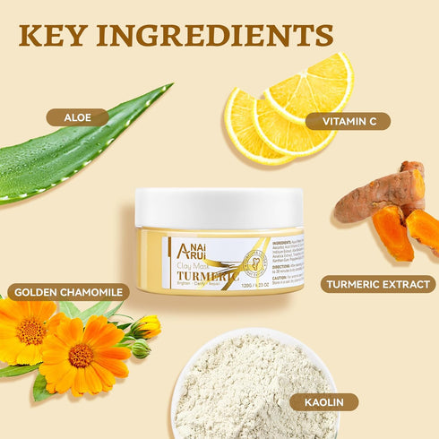 ANAI RUI Vitamin C Face Mask with Turmeric and Kaolin Clay for Dark Spots, Dull Skin, Skincare Facial Mask for Refining Pores and Controlling Oil,...