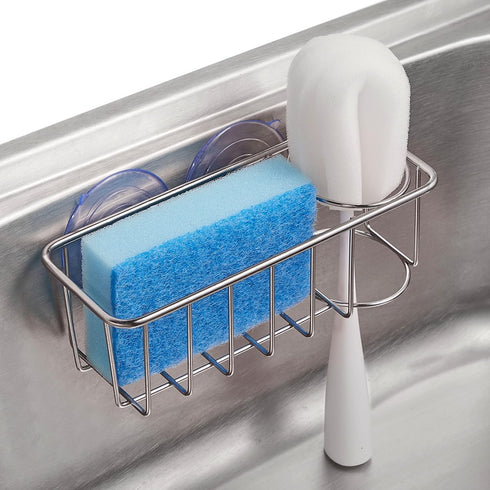 Sink Caddy Sponge Holder for Kitchen Sink 2 Suspension Options(Suction Cups and Adhesive Hook), SUS304 Stainless Steel, Silver...