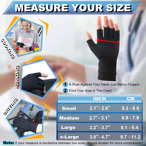 2Pairs Copper Arthritis Compression Gloves for Women Men, Fingerless Compression Gloves for Carpal Tunnel, Hand Pain, RSI, Driving, Typing, Copper...