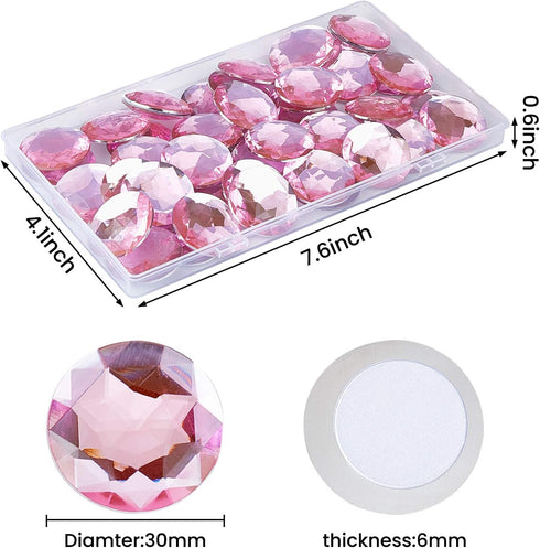FINGERINSPIRE 50Pcs 30mm Flat Back Round Acrylic Rhinestone Self-Adhesive Plastic Circle Gems Stick On Jewels(Pink) for Costume Making Cosplay Jew...