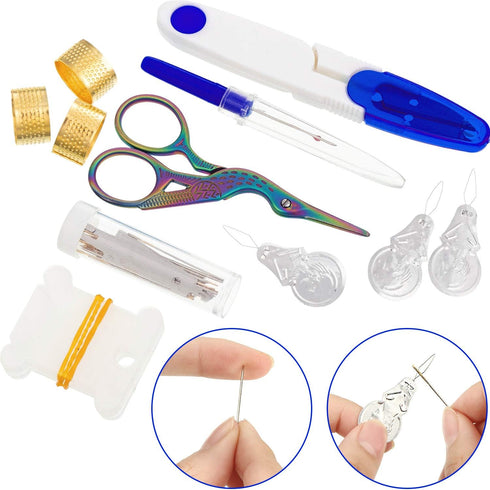 Mudder 53 Pieces Cross Stitch Tool Embroidery Starter Kit Includes Bamboo Circle Cross Stitch Hoop Ring Sewing Scissors Needle Threading Tools Thi...